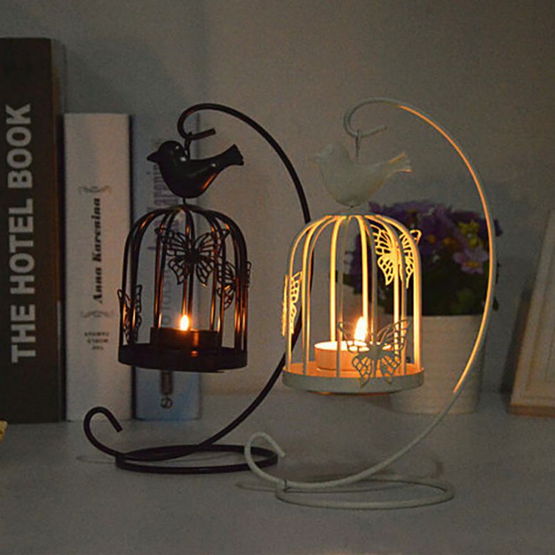 Hollow Out Bird Cage Hanging Candle Holder Candlestick Lantern Wedding